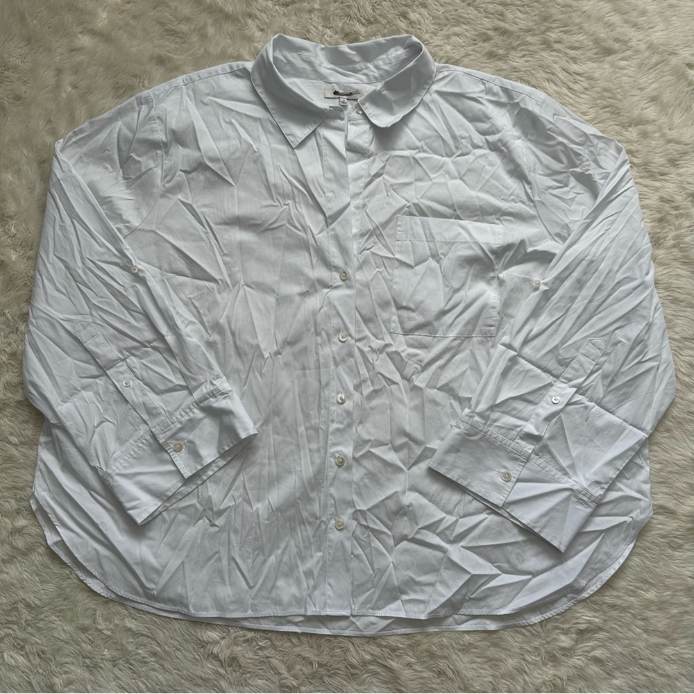 Madewell Top Plus Easy Y-Neck Button-Up Shirt Cotton Eyelet White 3X NWT New - Picture 3 of 12